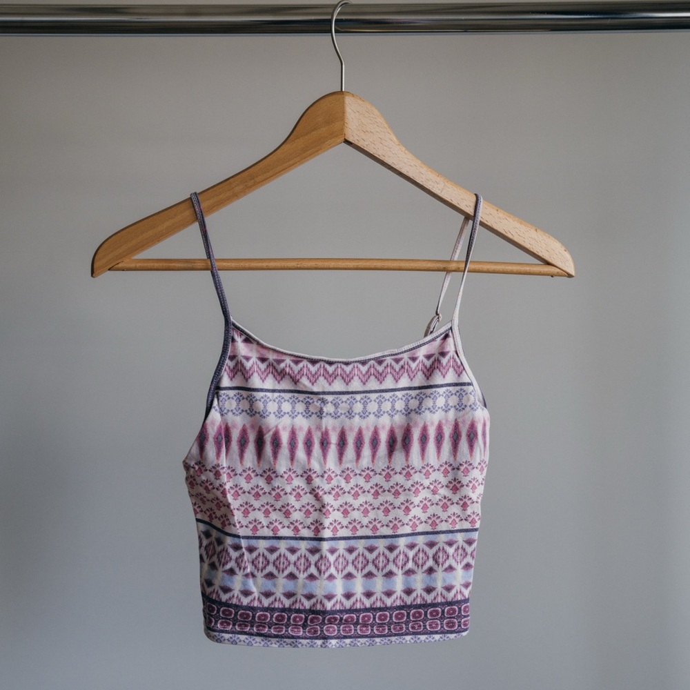 Patterned Spaghetti Strap Crop Top - Pink and Purple